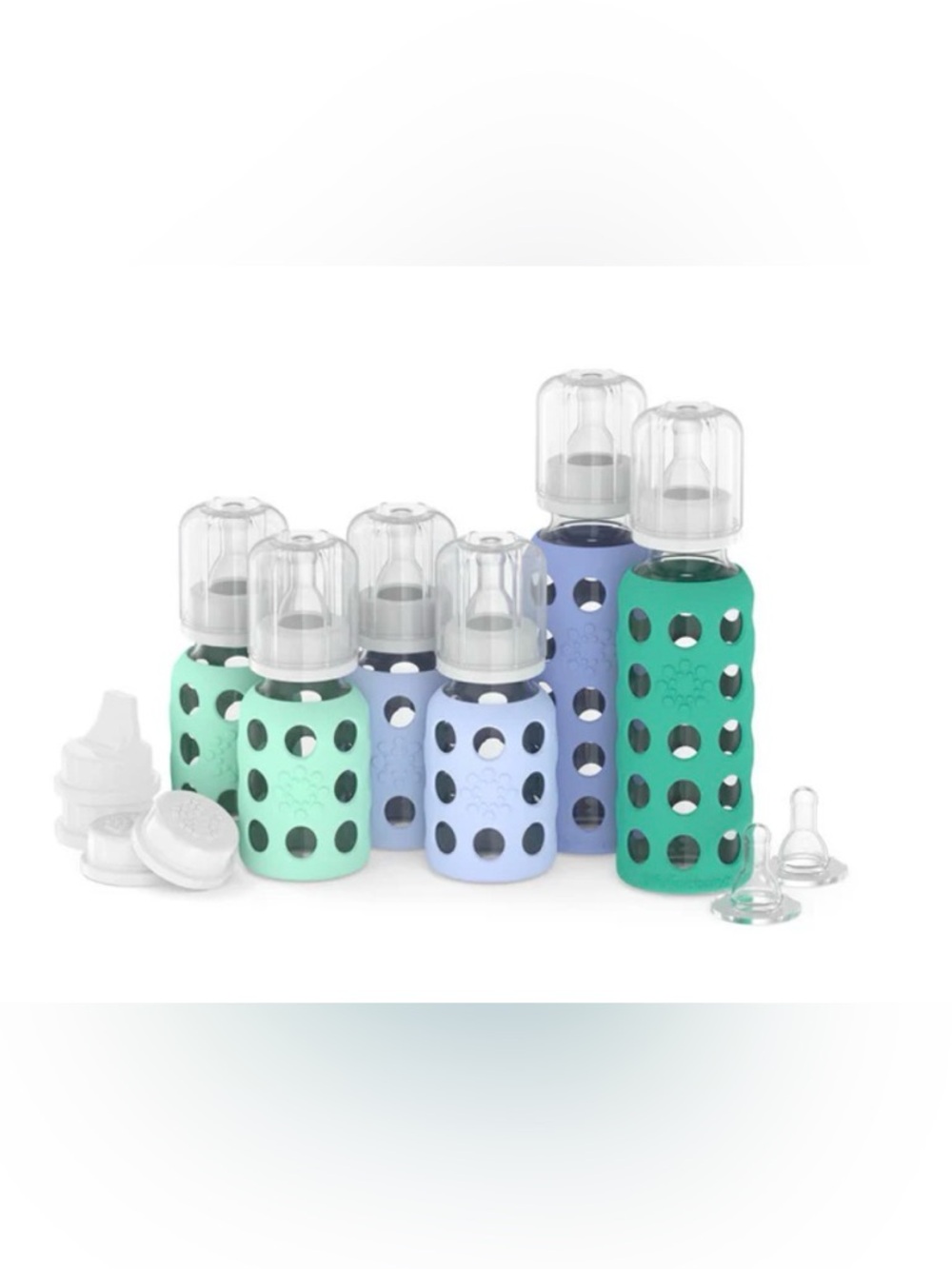 Lifefactory 6-Glass Baby Bottle Starter Set Mint Blanket Blueberry Kale NWT